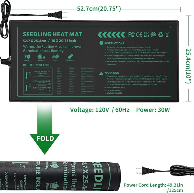 Seedling Heat Mat for Seed Starting,10" x 20.75" Waterproof Heating Pad for Indoor Plants Germination, Gardening, Hydroponic, Greenhouse