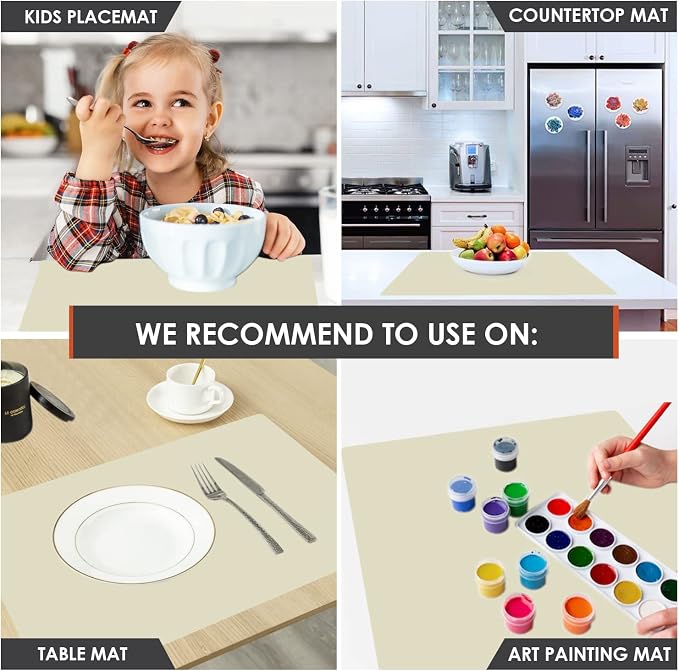 Extra Large Silicone Placemat, Food-Grade Flexible Silicone Mat Kids Non-Slip Dinner Placemat Waterproof Heat Insulation Countertop Protector Silicone Pastry Rolling Dough Mats 27.6 x 19.7''Beige