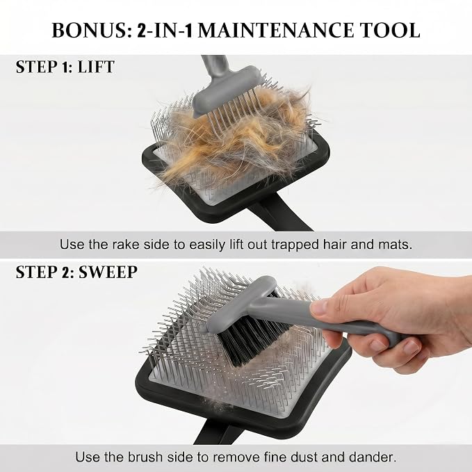 WPQAEM Slicker Brush for Large Dogs, 4PCS Dog Grooming Kit for Thick, Curly & Double Coats (Poodles, Goldendoodle, German Shepherd), Wood Handle - Black