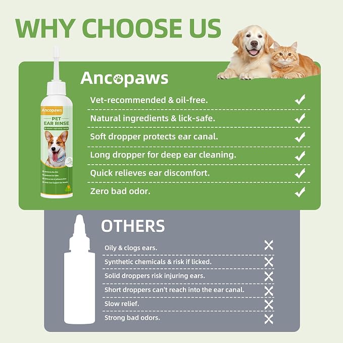 Ear Infection Treatment for Dogs and Cats, Yeast Ear Infection Treatment Drops to Soothe Itchy, Daily Care Dog Ear Cleaning Solution for Gently Removes Debris, Wax, Odor - 2 Pack