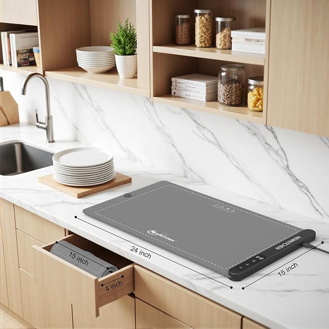 NEWKITCHEN Warming Mat for Food, (XL 24"x15") Food Warming Mat for Parties Buffet 6 Temp 6 Hour Settings Upgrade Graphene Fast Full Surface Heating -Versatile Food Warmer for Gatherings, Parties