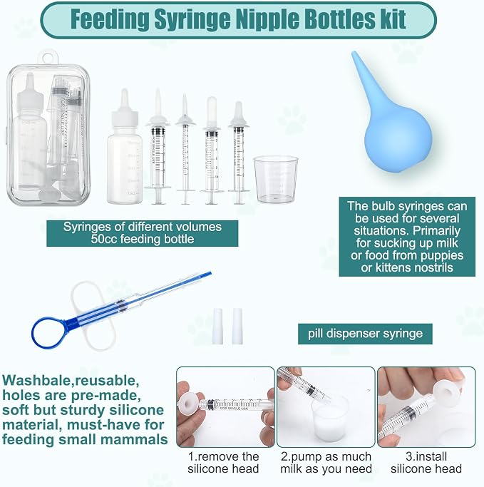 Newtay 62 Pcs Puppy Kitten Whelping Kit Include 4 Puppy Feeding Tube, 6 Charts, 15 Whelping Collars 15 Cord Clamps 15 Pee Pads Bulb Aspirator Syringe Bottle Scissors Stethoscope Bag Digital Pet Scale