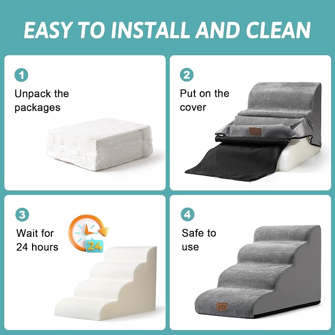 COZY KISS Dog Stairs for Small Dog 22.6" H, Curved Pet Step for Puppy, Older Cat, Medium Pet Ramp for High Bed, Ladder with High Density Foam, Durable, 5 Step, 15.7x33x22.6 inch, Grey