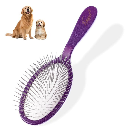 Slicker Brush for Dogs, Professional Pet Grooming Brush, 27mm Oval Stainless Steel Pin, Sparkle Glitter Handle, Anti-Static Round-Tipped Pins, Gentle Massage & Shedding Comb for Long Haired Dogs