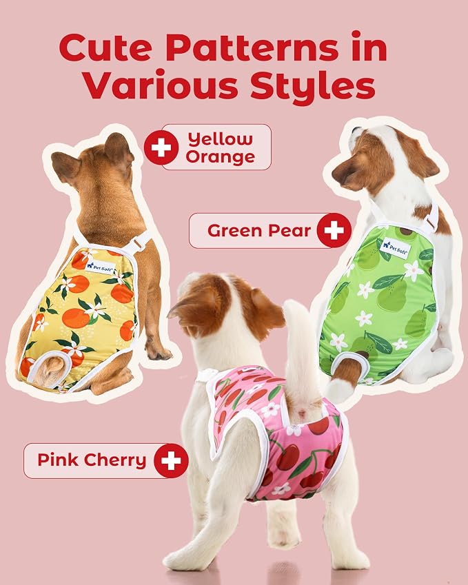 Pet Soft Dog Diapers Female Onesie Sanitary Pantie with Adjustable Suspender, Colorful Pattern Washable Puppy Diapers Female, Super Absorbent Underwear Dog Diaper for Heat (Fruit, XL)