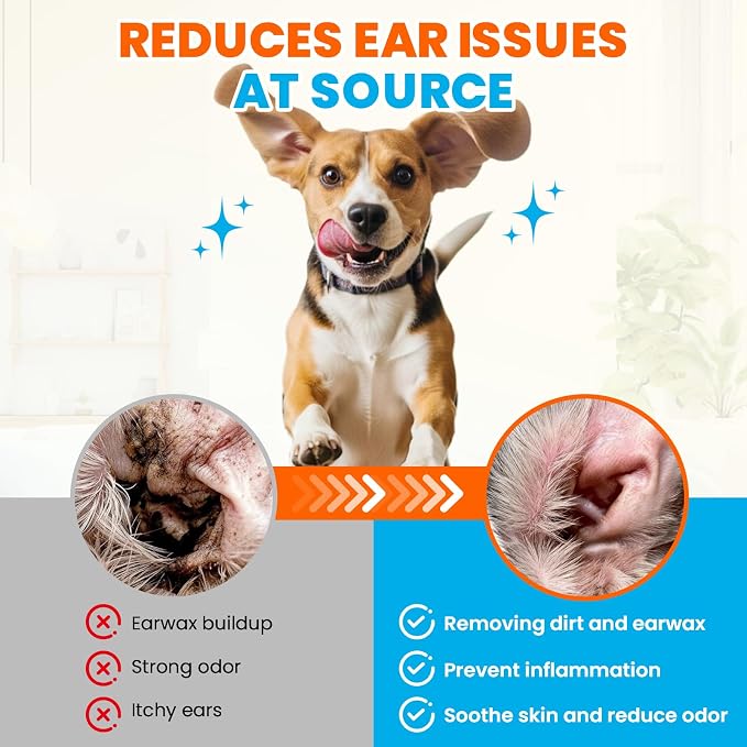 Dog Ear Cleaner and Infection Treatment,Natural Ear Drops for Dogs, Gentle Relief for Itching, Irritation, Wax Build-Up & Infections,Safe Ear Cleaning Solution for All Breeds & Ages