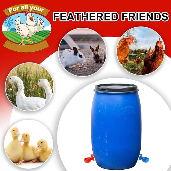 Tanlade 50 Pcs Automatic Chicken Waterer Cups Chicken Feeder for PVC Pipe Waterer Kit for Poultry Duck Goose Turkey Bunny (Red,Blue,Classic)