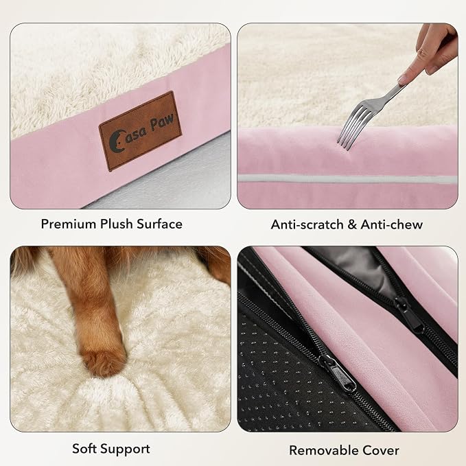 Orthopedic Dog Beds for Large Medium Sized Dogs, Waterproof Egg Crate Foam Large Dog Couch Beds with Comfy Bolster 36x27Inch, Washable Pet Beds with Removable Cover, Pink