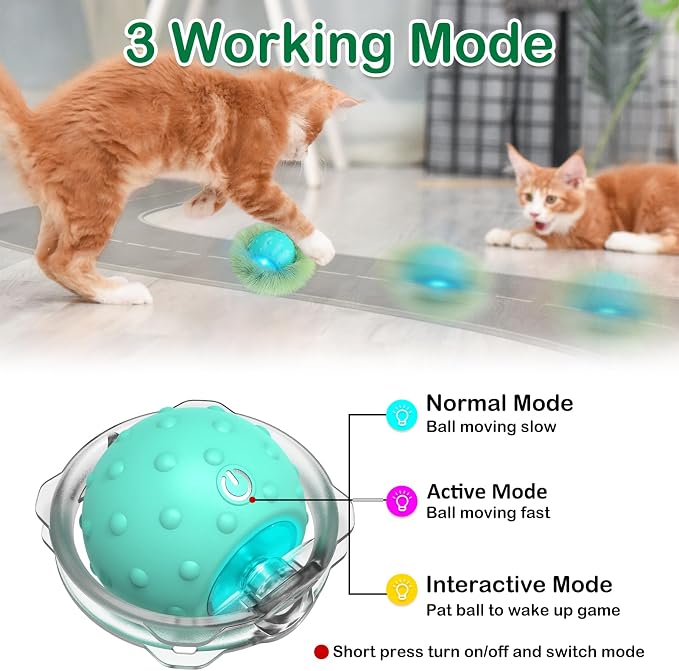 Saolife Interactive Cat Toys Ball for Indoor Cats Fast Rolling in Tunnel, Motion Activate Cat Toy with Chirping, Hide and Seek Mouse Catching Toy (Green)