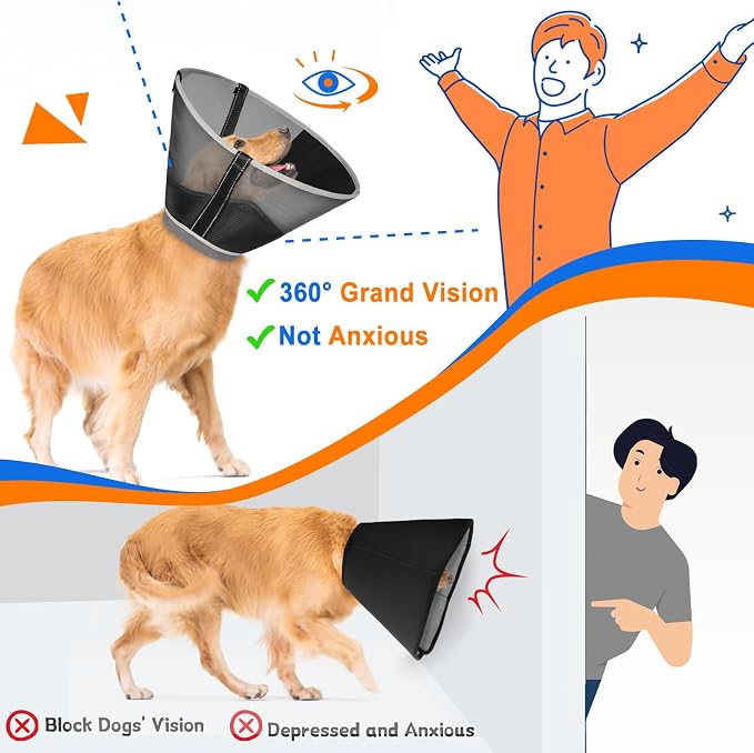 Breathable Mesh Dog Cone Collar for Surgery, Soft Elizabethan Recovery Alternative to Stop Licking,Pet Neck Collar for Large Medium Small Breeds, XS