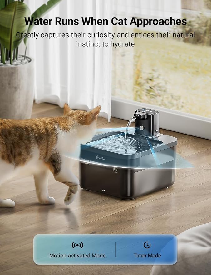 DownyPaws Cat Water Fountain Cordless, 84oz/2.5L Fursink Wireless Pet Water Fountains for Cats Indoor, Battery Operated Cat Drinking Fountain with Motion Sensor, Ultra Quiet Pump, BPA-Free, Black