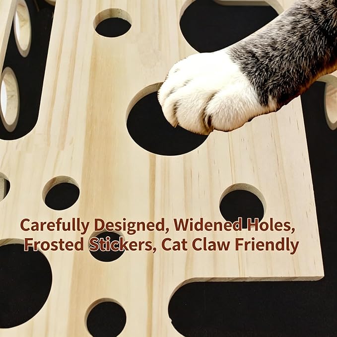 Cat Scratch Puzzle Enrichment Maze Box Wooden Nail File with Bell Ball Sandpaper Inside, Stress-Free Alternative to Nail Clippers and Grinders, for Cats that Hate Nail Trimming (Style-B)