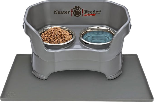 Neater Pets Neater Feeder Deluxe Mess-Proof Food & Water Bowls with Neater Mat Waterproof Silicone Mat - Protect Floors from Food & Water