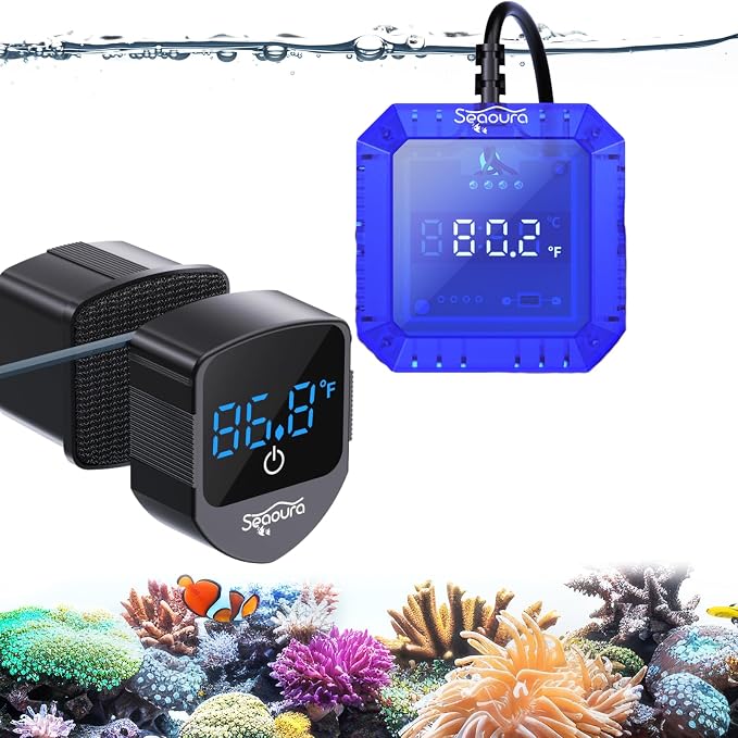 SEAOURA Aquarium Thermometer Submersible & Aquarium Magnetic Cleaner Thermometer