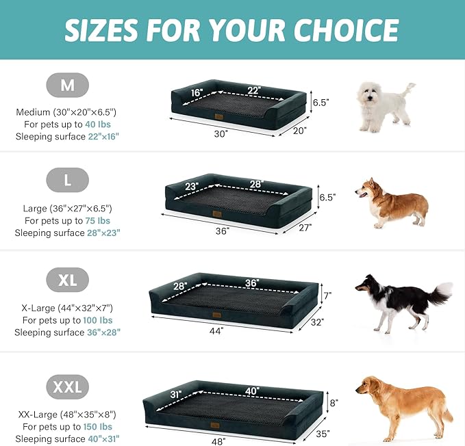 COZY KISS Orthopedic Dog Beds for Large Sized Dog, XL Bolster Pet Couch with Waterproof Lining, Egg Crate Foam Sofa for Pets Up to 100 lbs, U-Shaped, 44x32x7 inch, Black