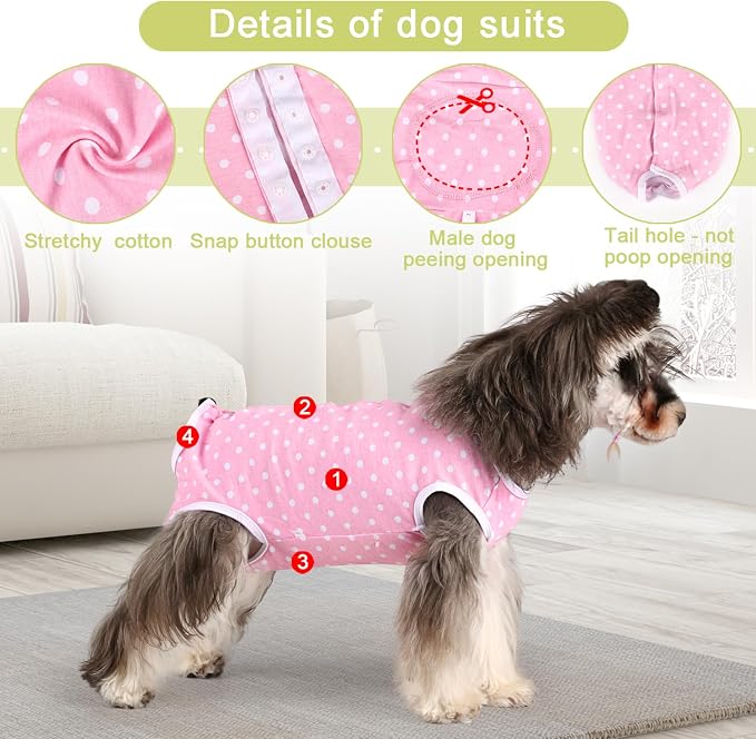 Etdane Dog Diapers Sanitary Panties Physiological Period Shirts Surgical Recovery Suits for Male and Female Dogs Pink Polka Dots/M