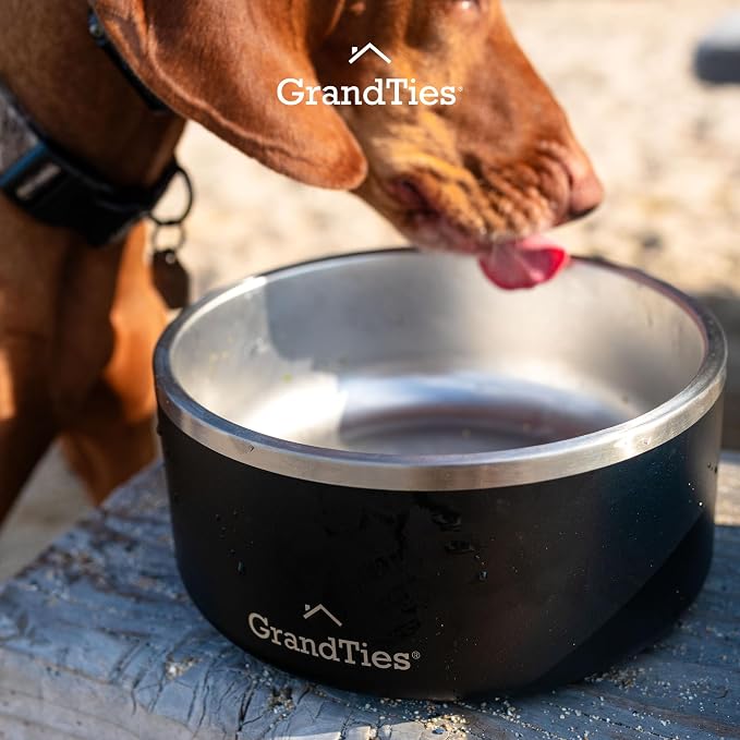 GrandTies Stainless Steel Dog Bowl | Engraved Reusable BPA-Free Insulated Cat & Dog Bowls | Large Heavy Duty Non Skid Spill Proof Bowl | Outdoor Dog Water Bowl (64oz, Midnight Black)