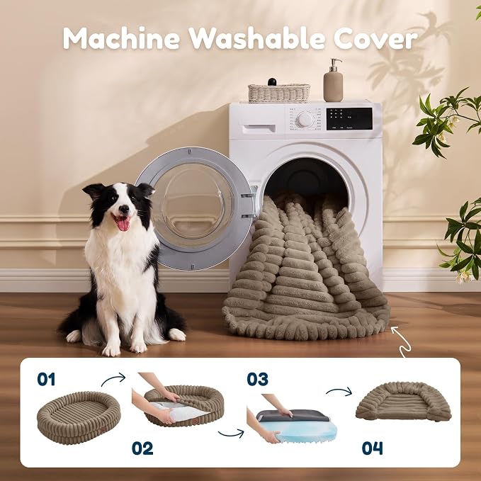 ChiXnuggle Orthopedic Dog Bed for Medium Dogs, Waterproof Faux Rabbit Fur Dog Couch with Egg Crate Foam Support and Washable Removable Cover, Bolster Pet Sofa with Non-Slip Bottom, 30x24x7, Taupe