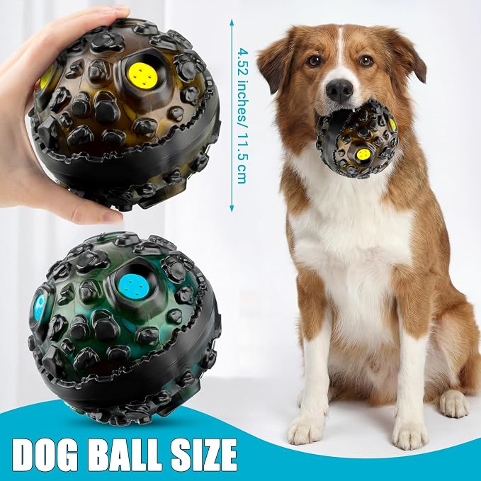 Honoson 4 Pcs Dog Ball for Aggressive Chewers, Indestructible Interactive Dog Toy with Squeaky Giggle, Elastic Rubber Wobble Chew Toy for Small Medium Large Dogs, Teeth Cleaning (Blue,Yellow)