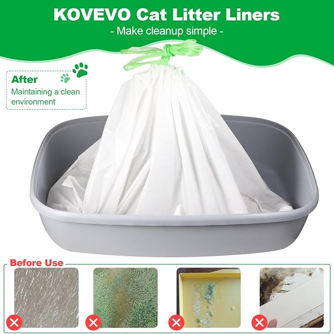 100 Pack Jumbo Cat Litter Bags - 3MIL Extra Thick Heavy Duty Cat Litter Box Liners, 36"x19" Drawstring Large Cat Litter Liners for Litter Boxes, Easy Clean Up Kitty Litter Liner XL