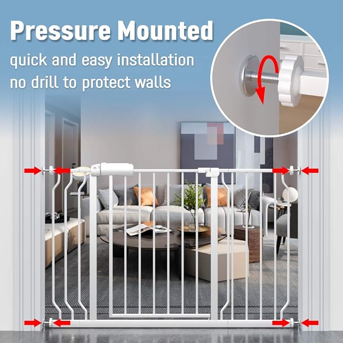 ALLAIBB Extra Wide Pressure Mounted Baby Gate Walk Through Child Kids Safety Toddler Tension White Long Large Pet Dog Gates with Extension for doorways Kitchen (24.02-29.13/61-74cm, White)