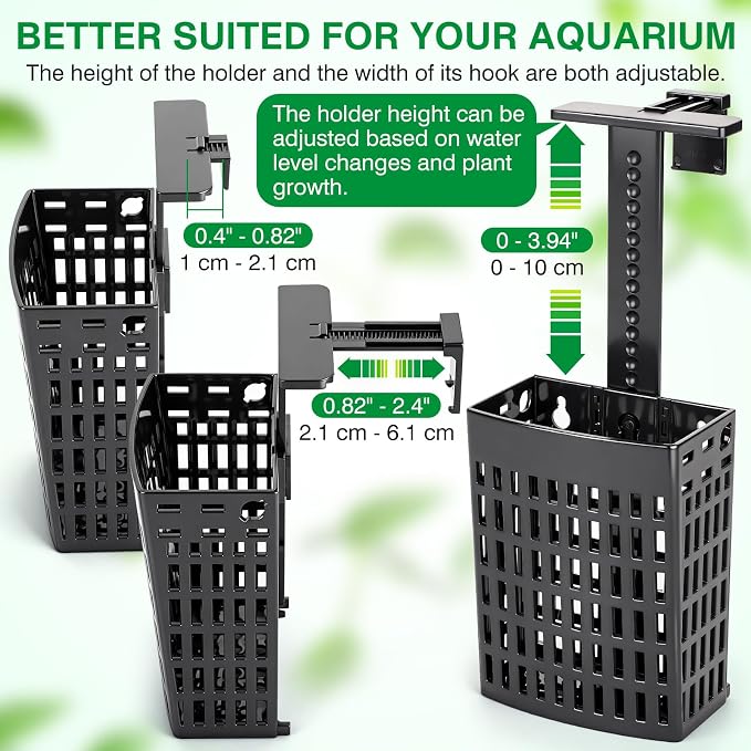 2026 Latest Upgraded Aquarium Plant Holder Adjustable Height with Extendable Hook and Suction Cup for Fish Tank Aquaponic Plant Cultivation and Aquascape Accessories Decorations (2 Pack)