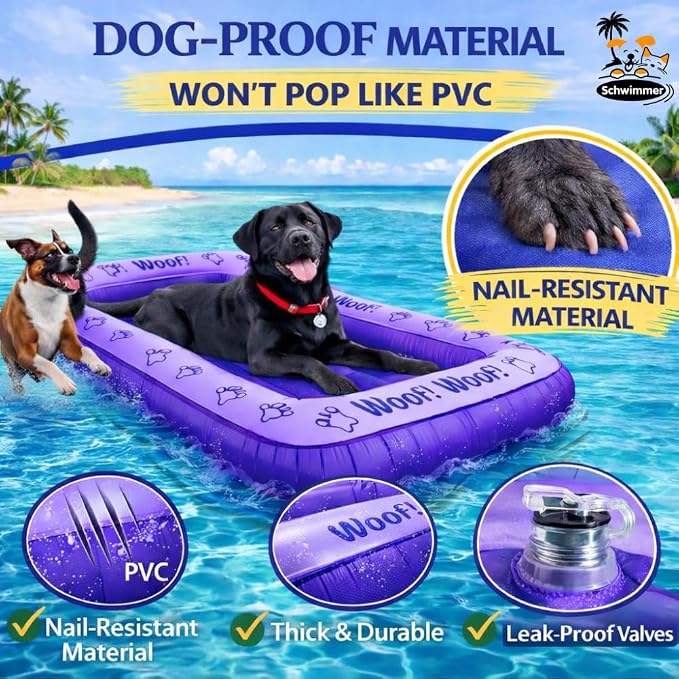 Schwimmer Dog Pool Float – Premium Pool Float for Large Dogs up to 220lbs – Durable & Inflatable Dog Raft for Pool, Lake & Beach – Comfortable & Safe Floating Mat for Summer Fun - Dog Floatie