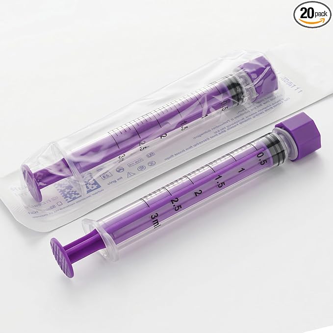 3ml Syringes with Cap without Needle - 3cc Plastic Syringe for Liquid, Feeding, Blister-Packed, Pack of 20