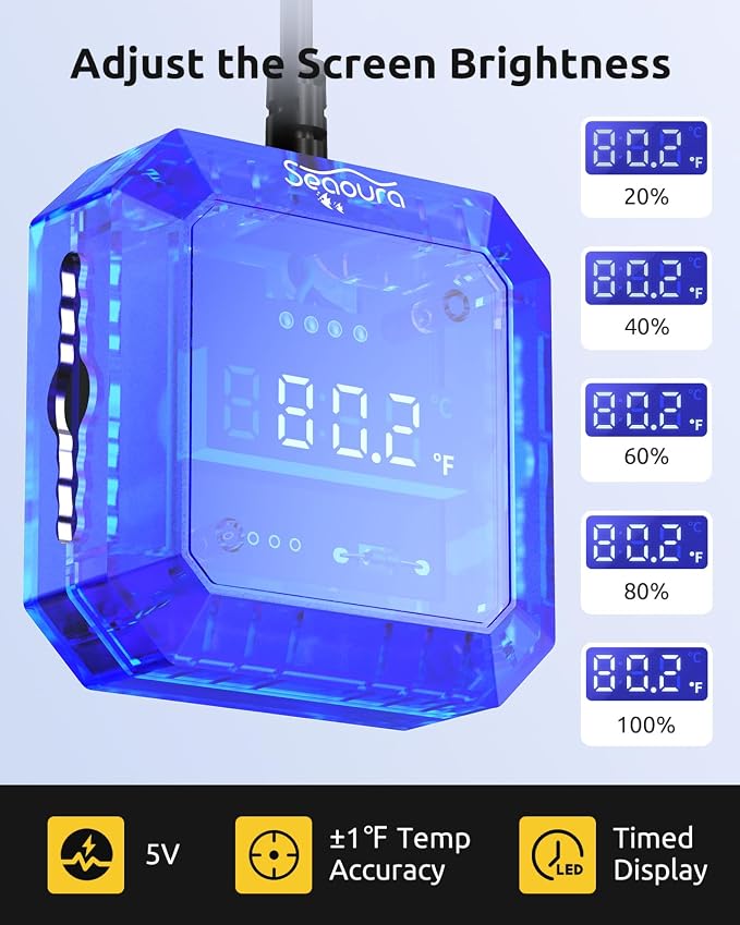 SEAOURA Aquarium Thermometer Submersible & Aquarium Magnetic Cleaner Thermometer