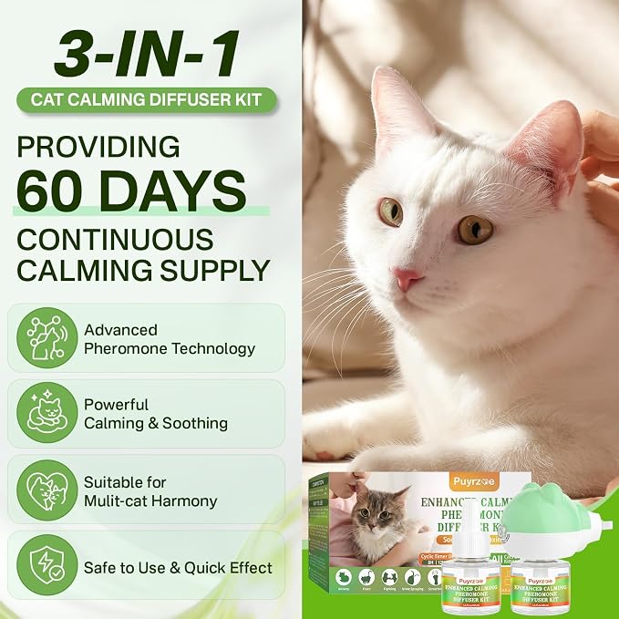 Cat 3-in-1 Calming Diffuser & Dog 6-in-1 Calming Diffuser Set – with Pheromones for Stress Relief, Anxiety Reduction, Includes 3 Diffusers + 6 Refills (for Cats & Dogs)