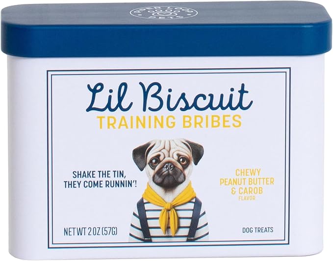 Piper Loop | Lil Biscuit Training Bribes | Pocket-Size Refillable Tin | Chewy | ~20 Treats | Peanut Butter & Carob with Probiotics | 2 oz