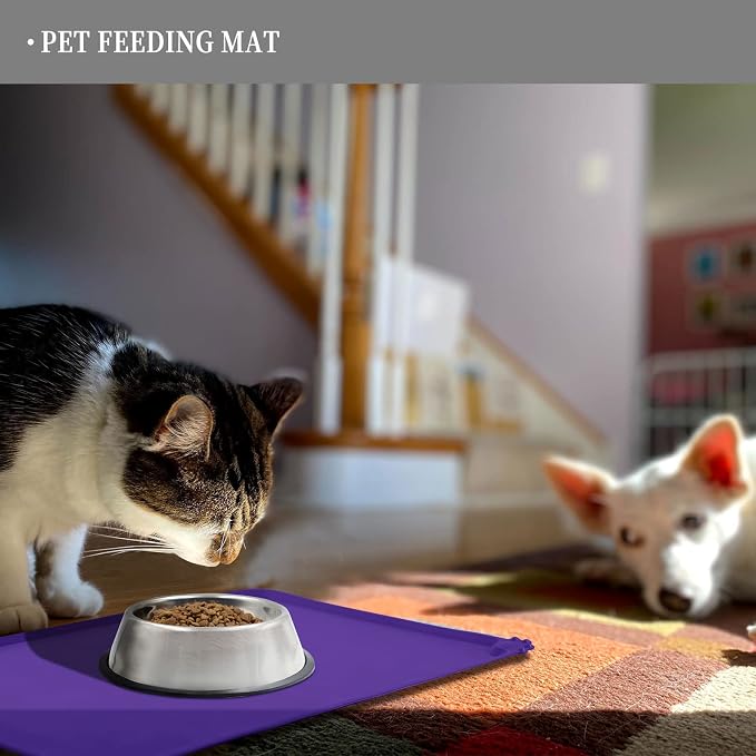 Reopet Silicone Pet Feeding Mat - Waterproof & Non-Slip Dog Cat Placemat | High Raised Edges Prevent Food & Water Spills to Protect Floors, Easy to Clean, Fit for Dog Cat Bowls