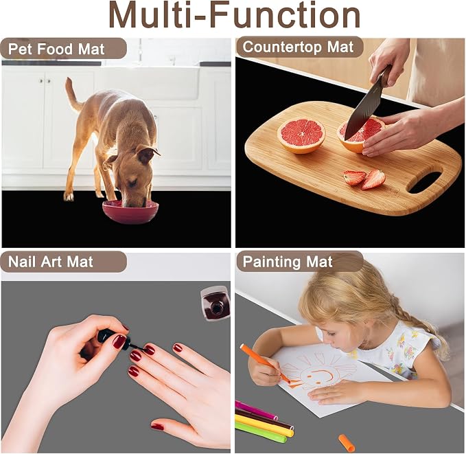 47.3''x23.6''(120cmx60cm) Extra Large Silicone Mat for Kitchen Counter, 1.4MM Thick Non-Slip Heat Resistant Countertop Protector, Waterproof Durable Kitchen Mat for Countertops, Islands (Black)