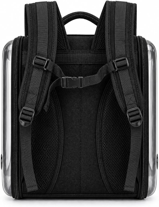 Portable PetCarrier Bag, Shoulder Backpack, Foldable and Waterproof with Acrylic Panels, Large Capacity with Zipper, Anti-Sway Buckle & Anti-Escape Hook, Perfect for Cats and Puppies (Black)