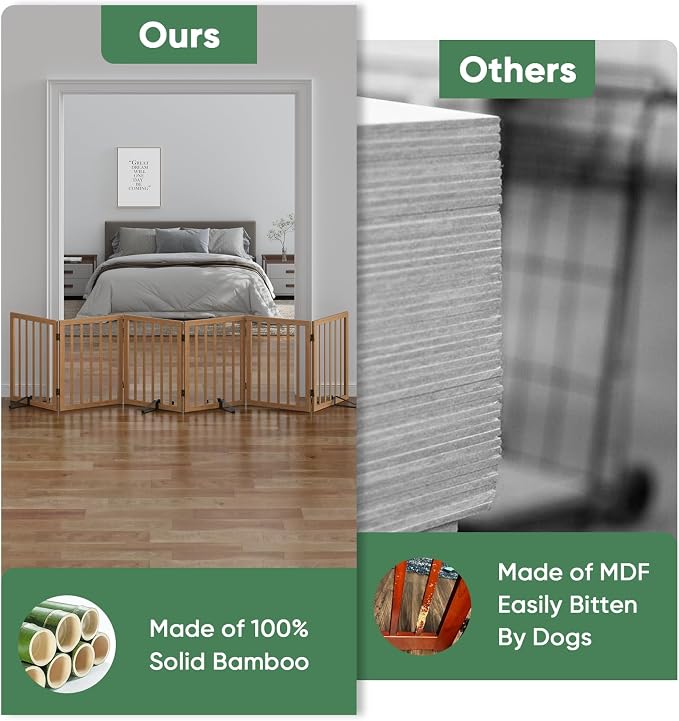 Dog Gates for Doorways, Freestanding Dog Gate Indoor, Foldable Pet Gates for Doorways Bedroom, Puppy Gate with Metal Support Feet, Room Divider 6 Panels (Dark Walnut)
