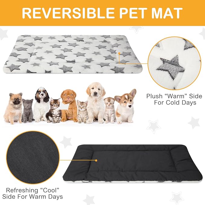 VitalCozy 4 Pcs Dog Crate Pads, Ultra Soft Warm Washable Anti-Slip Kennel Bed Mat for Pets, Reversible, Replaceable, Cage Liner for Small Medium Large Dogs and Cats(18 x 24 x 1.6 Inch,Star,White)