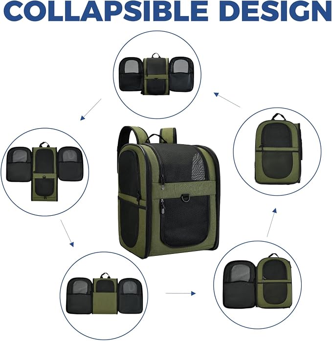Apollo Walker Dog & Cat Carrier Backpack for 4-18lb Pets - Ventilated Safe Design with Padded Back Support, Breathable Mesh Pet Backpack for Hiking, Travel, Outdoor (Green)