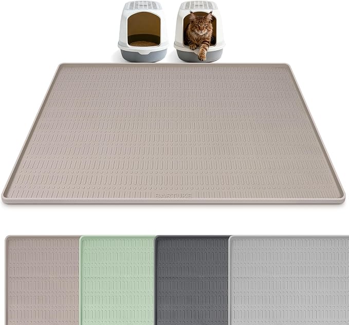 Silicone Cat Litter Mat, 47" x 35" Extra Large Litter Trapping Mat for Litter Box, Leak-Proof, Non-Slip, Kitty Litter Mats with Soft Texture for Floor, Keeping The Floor Clean (Khaki)