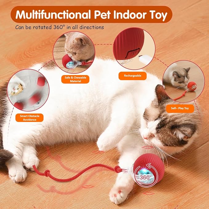 Agile Moving Cat Ball Toy with Rope (Red)
