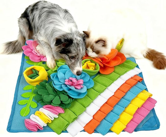 MYLIFESION Snuffle Mat 15.4''×15.4'' for Small & Medium Dogs, Slow Feeding Puzzle Sniff Mat for Cats Rabbits, Mentally Stimulating Scent Training, Portable Durable Pet Food Mat (Lightweight Style)