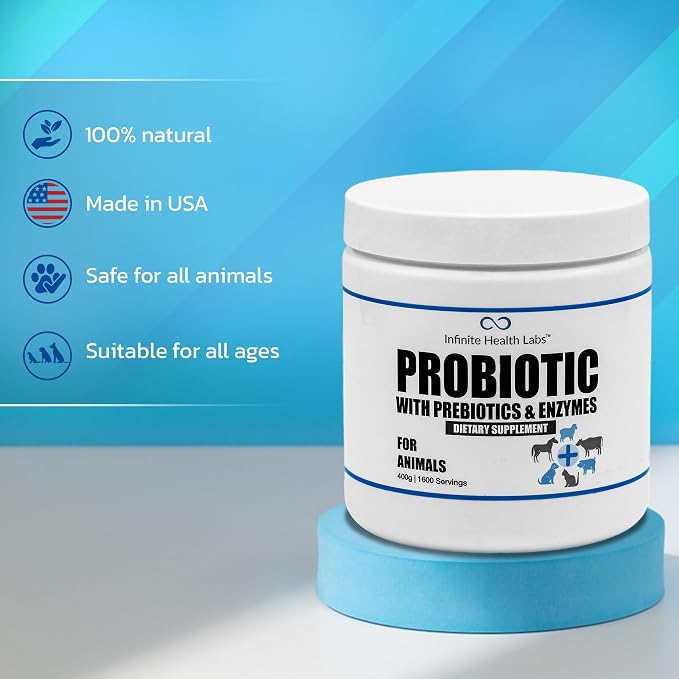 Probiotics for Dogs and Cats - Vet Formulated Pet Prebiotic & Enzyme Powder for Digestive, Gut & Immune Health - 1600 Servings (400 g)