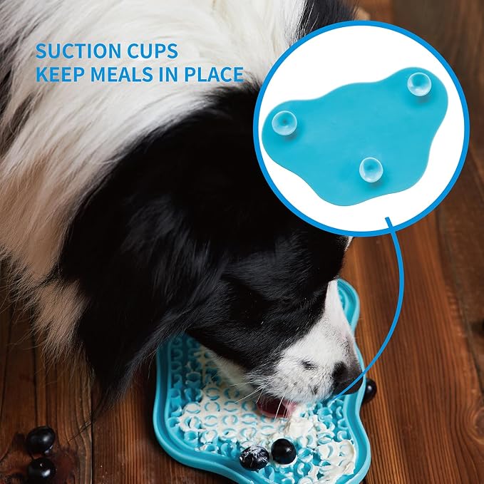 PetDreamHouse Lick Paw Pad & Slow Feeder for Dogs, Anti-Boredom, Distraction Mat, Reduces Anxiety w/Stress-Relief Stimulating Licking, Suction Cups on Back, Ideal for Puppies, Dogs & Cats, Blue