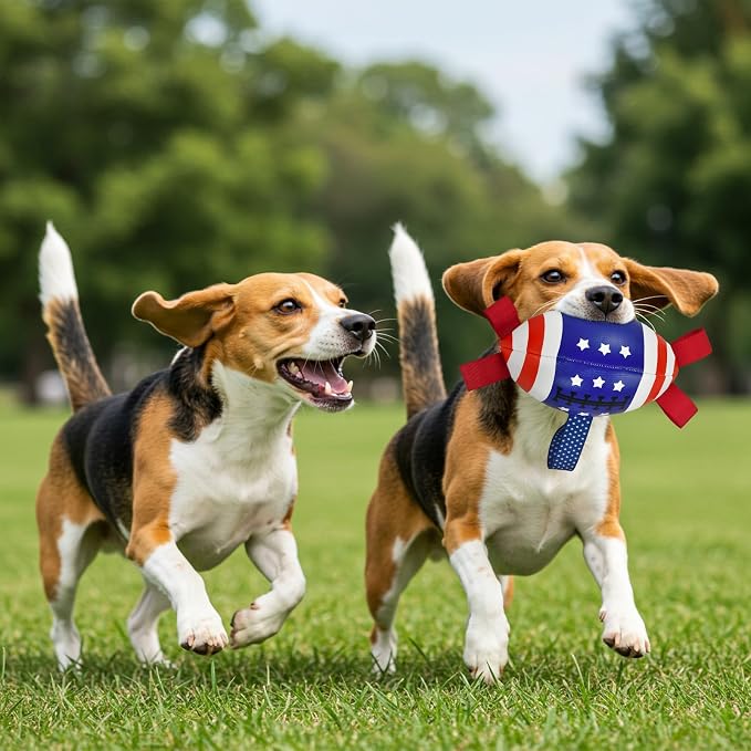 4th of July Dog Football with Straps Puppy Interactive Toy Pet Tug Ball Toy with American Flag Pattern for Medium Large Dogs Large-3