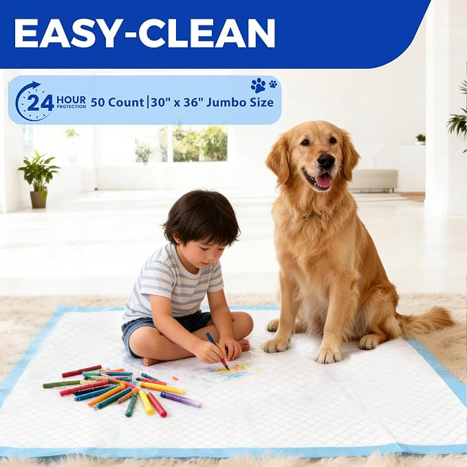 50 Count Extra Large Dog Pee Pads 30" x 36", Super Absorbent & Leak-Proof Large Puppy Pads Fast-Drying, 50 Pack XXL Potty Pee Pads for Dogs, Puppies, Doggy