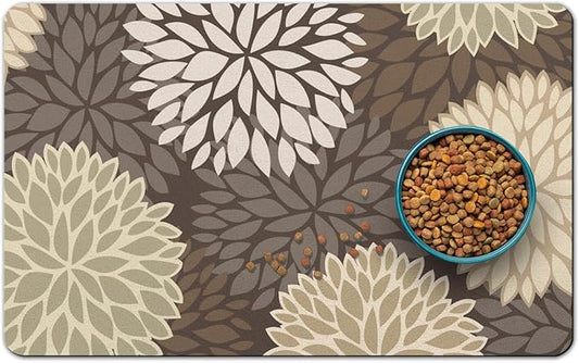 Dog Food Mats for Floors, Absorbent and Quick-Drying Pet Cat Food Mat,Anti-Fouling and Easy-to-Clean Pet Feeding Mat,Dog Bowl Mat for Messy Drinking Water Bowls.12x20, Bohemia Dahlia Floral Style