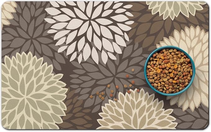 Dog Food Mats for Floors, Absorbent and Quick-Drying Pet Cat Food Mat,Anti-Fouling and Easy-to-Clean Pet Feeding Mat,Dog Bowl Mat for Messy Drinking Water Bowls.17x27, Bohemia Dahlia Floral Style