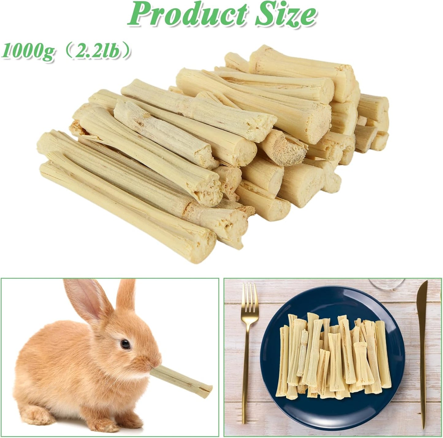 1000g/2.2lb Bamboo Chews for Rabbits, Rabbit Sticks Rabbit Chew Toys Bunny Chew Toys, Molar Treats for Small Animals, Hamsters, Chinchillas, Guinea Pigs, Natural Teeth Grinding Toys