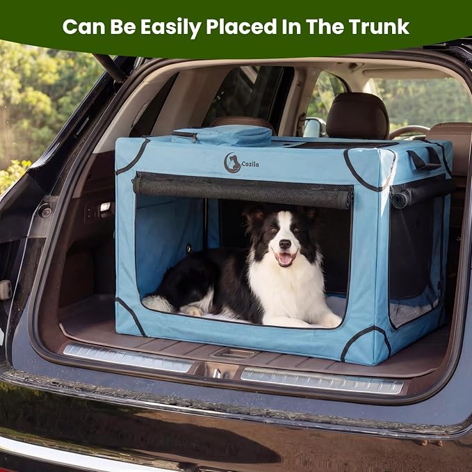 Portable Collapsible Dog Crate for Small Dogs, 4 Mesh Doors & 2 Storage Bags, Indoor Outdoor Travel Dog Kennel, Blue, 26" x 18" x 18"