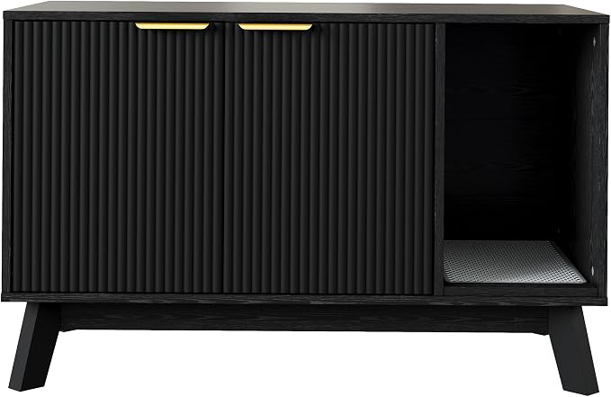 Garvee Cat Litter Box Enclosure, 39" Litter Box Enclosure Furniture Hidden Litter Box with Cat Litter Mat and Ventilated Holes, Modern Indoor Cat House, Side End Table for Living Room, Black