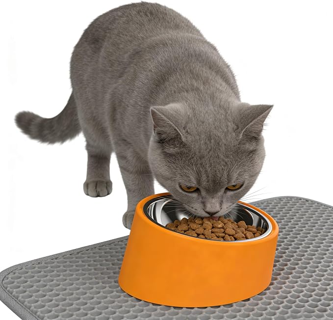 Slow Drinking Dog Water Bowl - Tiny Pet Feeder Orange (S Size) - Anti-Spill Small Breed Bowl, Food-Grade Safe for Puppies/Kittens/Hamsters